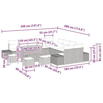 14-teilige Garten Sofa Set mit Kissen Schwarz Poly Rattan Akazie, 2-Sitzer Garten Sofa mit Kissen Schwarz Poly Rattan, 4-teiliges Garten Essset mit Kissen Schwarz Poly Rattan Akazie