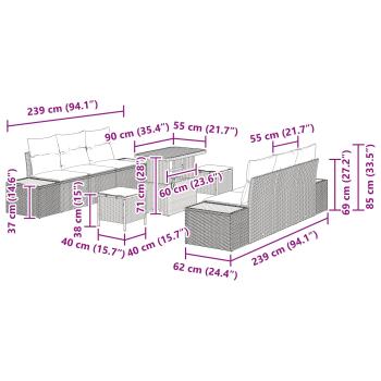 Gartensofa-set 9 pcs Schwarz Poly-Rattan