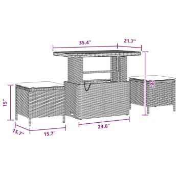 10-teiliges Garten Sofa Set mit Kissen Schwarz Poly Rattan Akazie, 3-teiliges Garten Ess Set mit Kissen Schwarz Poly Rattan Akazie