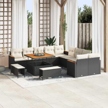ARDEBO.de - Gartensofa-set 13 pcs Schwarz Poly-Rattan