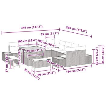 13-teiliges Garten Sofa Set mit Kissen Schwarz Poly Rattan Akazie, 3-teiliges Garten Esstisch Set mit Kissen Schwarz Poly Rattan Akazie