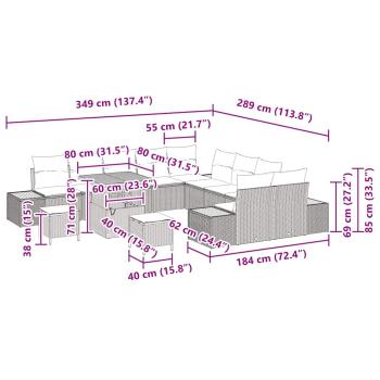 13-teiliges Garten Sofa Set mit Kissen Beige Poly Rattan Akazie, 3-teiliges Garten Essbereich Set mit Kissen Beige Poly Rattan Akazie