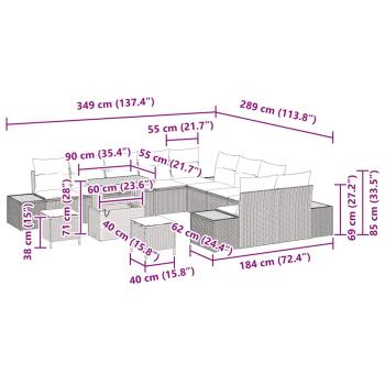 13-teiliges Garten-Sofa-Set mit Kissen Schwarz Poly-Rattan Akazie, 3-teiliges Garten-Dining-Set mit Kissen Schwarz Poly-Rattan Akazie