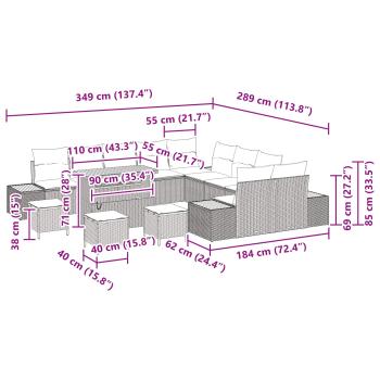 14-teiliges Garten-Sofa-Set mit Kissen Schwarz Poly-Rattan Akazie, 4-teiliges Garten-Esszimmer-Set mit Kissen Schwarz Poly-Rattan Akazie