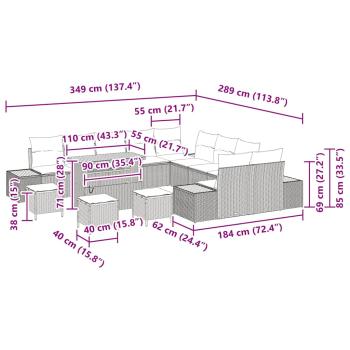 14-teiliges Garten Sofa Set mit Kissen Schwarz Poly Rattan Akazie, 4-teiliges Garten Esszimmer Set mit Kissen Schwarz Poly Rattan Akazie