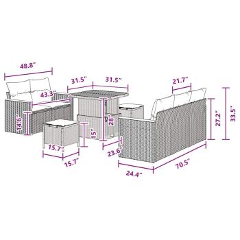 8-teiliges Garten-Sofa-Set mit Kissen, schwarzes Poly-Rattan, Akazie, 3-teiliges Garten-Ess-Set mit Kissen, schwarzes Poly-Rattan, Akazie