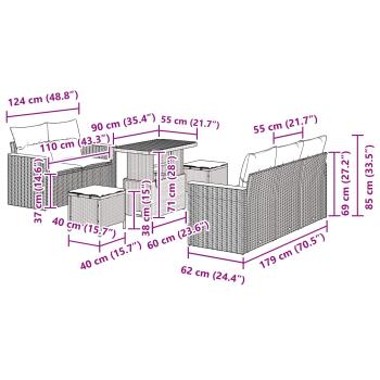 8-teiliges Garten Sofa Set mit Kissen Schwarz Poly Rattan Akazie, 3-teiliges Garten Essset mit Kissen Schwarz Poly Rattan Akazie