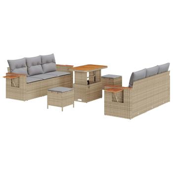 Gartensofa-set 9 stk. Beige Poly-Rattan