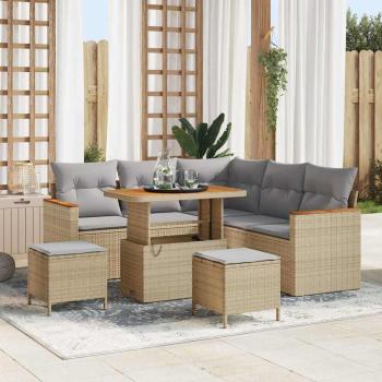 ARDEBO.de - 8-teiliges Garten Sofaset mit Kissen Beige Poly Rattan Akazie, 3-teiliges Garten Essset mit Kissen Beige Poly Rattan Akazie