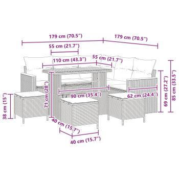 Gartensofa-set 9 pcs Schwarz Poly-Rattan