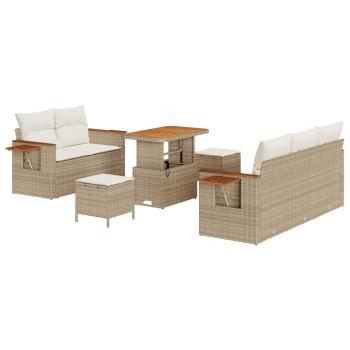 8-teiliges Garten Sofa Set mit Kissen Beige Poly Rattan Akazie, 3-teiliges Garten Esszimmer Set mit Kissen Beige Poly Rattan Akazie