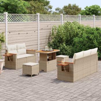 8-teiliges Garten Sofa Set mit Kissen Beige Poly Rattan Akazie, 3-teiliges Garten Esszimmer Set mit Kissen Beige Poly Rattan Akazie