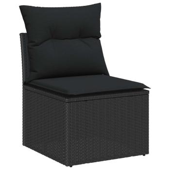 8-teiliges Garten Sofa Set mit Kissen Schwarz Poly Rattan Akazie, 3-teiliges Garten Esstisch Set mit Kissen Schwarz Poly Rattan Akazie