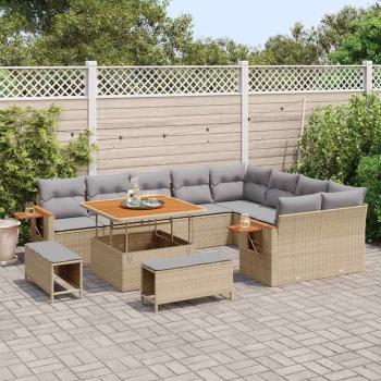 12-teiliges Garten Sofa Set mit Kissen Beige Poly Rattan, 3-teiliges Garten Essgruppe mit Kissen Beige Poly Rattan