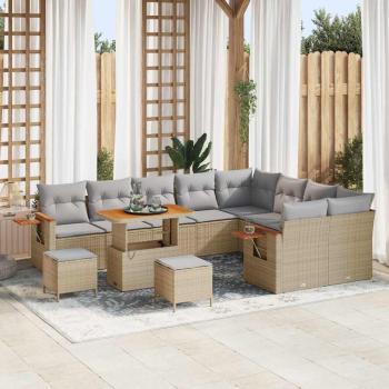 ARDEBO.de - 12 Stück Garten Sofa Set mit Kissen Beige Poly-Rattan Akazie, 3 Stück Garten Essgruppe mit Kissen Beige Poly-Rattan Akazie