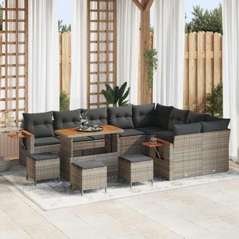 ARDEBO.de - 13-teiliges Garten-Sofa-Set mit Kissen Grau Poly Rattan, 4-teiliges Garten-Ess-Set mit Kissen Grau Poly Rattan