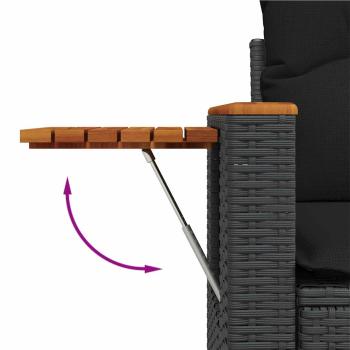 13-teiliges Garten-Sofa-Set mit Kissen Schwarz Poly-Rattan Akazie, 3-teiliges Garten-Ess-Set mit Kissen Schwarz Poly-Rattan Akazie
