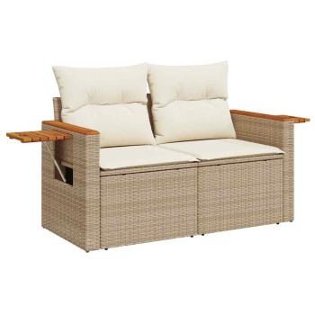 14-teiliges Garten Sofa Set mit Kissen Beige Poly Rattan Akazie, 4-teiliges Garten Esszimmer Set mit Kissen Beige Poly Rattan Akazie