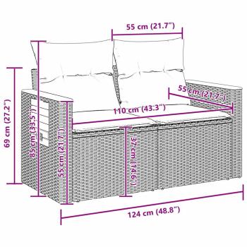 14-teiliges Garten Sofa Set mit Kissen Beige Poly Rattan Akazie, 4-teiliges Garten Esszimmer Set mit Kissen Beige Poly Rattan Akazie