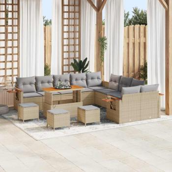 ARDEBO.de - Garten-Sofa-Set mit 14 Teilen und Kissen Beige Poly Rattan Akazie, Garten-Dining-Set mit 4 Teilen und Kissen Beige Poly Rattan Akazie