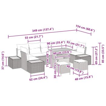 Gartensofa-set mit Kissen 10 pcs Beige und Hellgrau