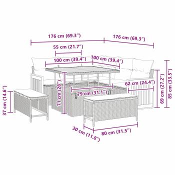 8-teiliges Garten Sofa Set mit Kissen Schwarz Poly Rattan Akazie, 2-Sitzer Garten Sofa mit Kissen Schwarz Poly Rattan, 3-teiliges Garten Esstisch Set mit Kissen Schwarz Poly Rattan Akazie