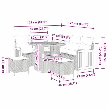 8-teiliges Garten Sofa Set mit Kissen Grau Poly-Rattan Akazie, 2-Sitzer Garten Sofa mit Kissen Grau Poly-Rattan, 3-teiliges Garten Esstisch Set mit Kissen Grau Poly-Rattan Akazie