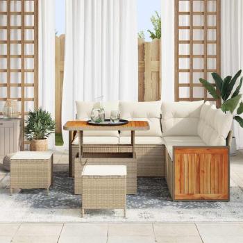 ARDEBO.de - 8-teiliges Garten Sofa Set mit Kissen Beige Poly Rattan Akazie, 2-Sitzer Garten Sofa mit Kissen Beige Poly Rattan, 3-teiliges Garten Ess-Set mit Kissen Beige Poly Rattan Akazie