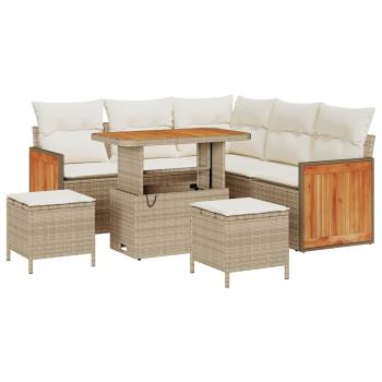 8-teiliges Garten Sofa Set mit Kissen Beige Poly Rattan Akazie, 2-Sitzer Garten Sofa mit Kissen Beige Poly Rattan, 3-teiliges Garten Ess-Set mit Kissen Beige Poly Rattan Akazie