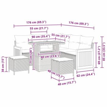 8-teiliges Garten Sofa Set mit Kissen Beige Poly Rattan Akazie, 2-Sitzer Garten Sofa mit Kissen Beige Poly Rattan, 3-teiliges Garten Ess-Set mit Kissen Beige Poly Rattan Akazie
