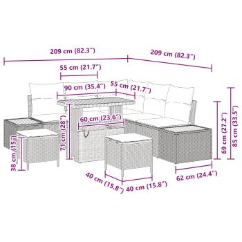Gartensofa-set mit Kissen 8 pcs Beige und Hellgrau