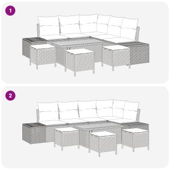 Gartensofa-set mit Kissen 9 pcs Beige und Hellgrau