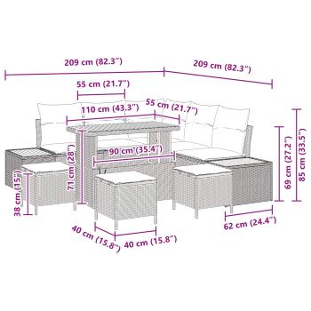 Gartensofa-set mit Kissen 9 pcs Beige und Hellgrau