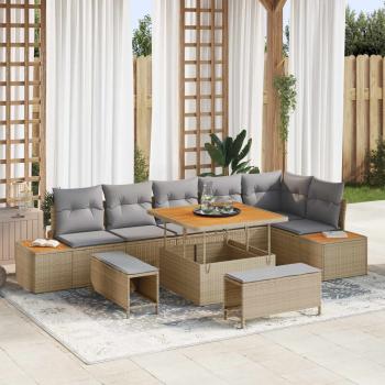 ARDEBO.de - Gartensofa-set 9 Stk. 8-Sitzanzahl Beige und Hellgrau
