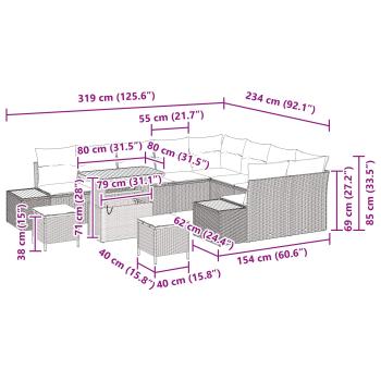 Gartensofa-set mit Kissen 12 pcs Beige und Hellgrau