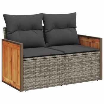13-teiliges Garten-Sofa-Set mit Kissen in Grau Poly-Rattan Akazie, 4-teiliges Garten-Dining-Set mit Kissen Grau Poly-Rattan Akazie, 2-Sitzer-Garten-Sofa mit Kissen Grau Poly-Rattan