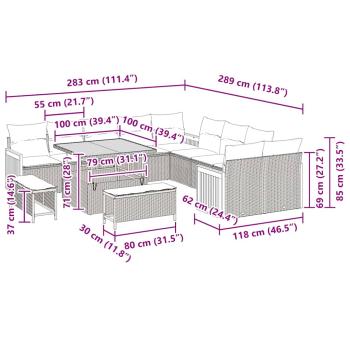 13-teiliges Garten-Sofa-Set mit Kissen Grau Poly-Rattan Akazie, 2-Sitzer Garten-Sofa mit Kissen Grau Poly-Rattan, 3-teiliges Garten-Dining-Set mit Kissen Grau Poly-Rattan Akazie