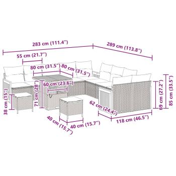 13-teiliges Garten-Sofa-Set mit Kissen Grau Poly Rattan Akazie, 2-Sitzer Garten-Sofa mit Kissen Grau Poly Rattan, 3-teiliges Garten-Ess-Set mit Kissen Grau Poly Rattan Akazie