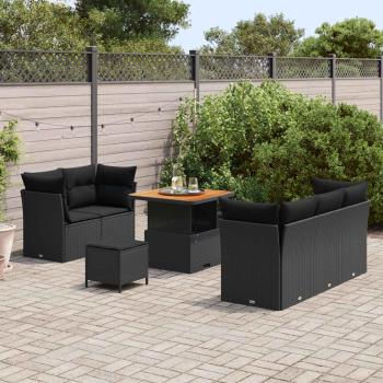 Gartensofa-set 8 Stk. 5-Sitzanzahl Schwarz Poly-Rattan