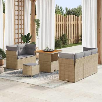 ARDEBO.de - 8-teiliges Garten Sofa Set mit Kissen Beige Poly-Rattan Akazie, 3-teiliges Garten Esszimmer Set mit Kissen Beige Poly-Rattan Akazie