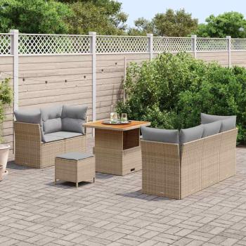 8-teiliges Garten Sofa Set mit Kissen Beige Poly-Rattan Akazie, 3-teiliges Garten Esszimmer Set mit Kissen Beige Poly-Rattan Akazie