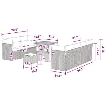 10-teiliges Garten-Sofa Set mit Kissen Schwarz Poly-Rattan Akazie, 3-teiliges Garten-Esszimmer-Set mit Kissen Schwarz Poly-Rattan Akazie