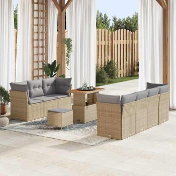 ARDEBO.de - 10-teiliges Garten-Sofa-Set mit Kissen Beige Poly-Rattan Akazie, 3-teiliges Garten-Esszimmer-Set mit Kissen Beige Poly-Rattan Akazie
