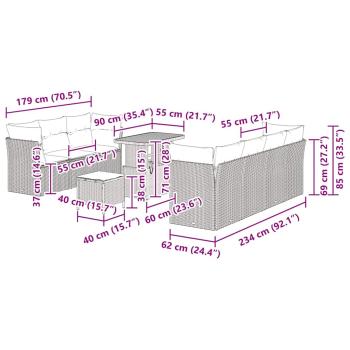 10-teiliges Garten-Sofa-Set mit Kissen Beige Poly-Rattan Akazie, 3-teiliges Garten-Esszimmer-Set mit Kissen Beige Poly-Rattan Akazie