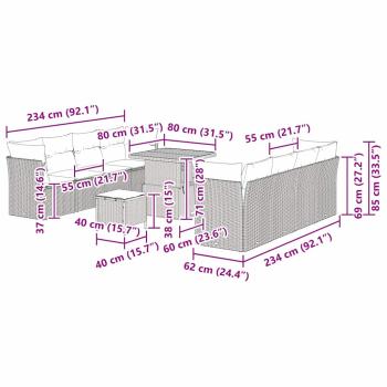 11-teiliges Garten Sofa Set mit Kissen ? Schwarz ? Poly Rattan ? Akazie, 3-teiliges Garten Essset mit Kissen ? Schwarz ? Poly Rattan ? Akazie
