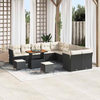 ARDEBO.de - 13-teiliges Garten Sofa Set mit Kissen, schwarzes Poly Rattan, Akazie, 3-teiliges Garten Essset mit Kissen, schwarzes Poly Rattan, Akazie