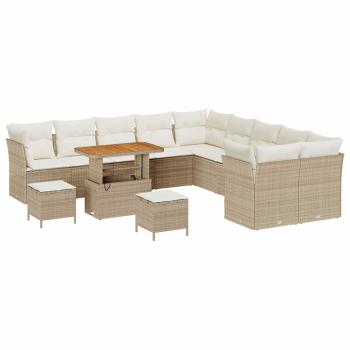ARDEBO.de - 13-teiliges Garten-Sofa-Set mit Kissen Beige Poly-Rattan Akazie, 3-teiliges Garten-Esszimmer-Set mit Kissen Beige Poly-Rattan Akazie