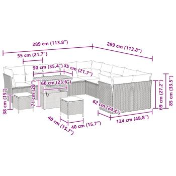 13-teiliges Garten Sofa Set mit Kissen Beige Poly Rattan Akazie, 3-teiliges Garten Esstisch Set mit Kissen Beige Poly Rattan Akazie