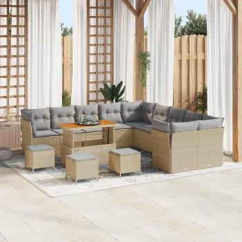 ARDEBO.de - Gartensofa-set mit Kissen 14 pcs Beige und Hellgrau Poly-Rattan
