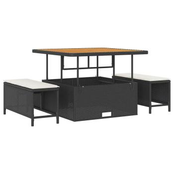 11-teiliges Garten-Sofa-Set mit Kissen Schwarz Poly-Rattan Akazie, 3-teiliges Garten-Ess-Set mit Kissen Schwarz Poly-Rattan Akazie